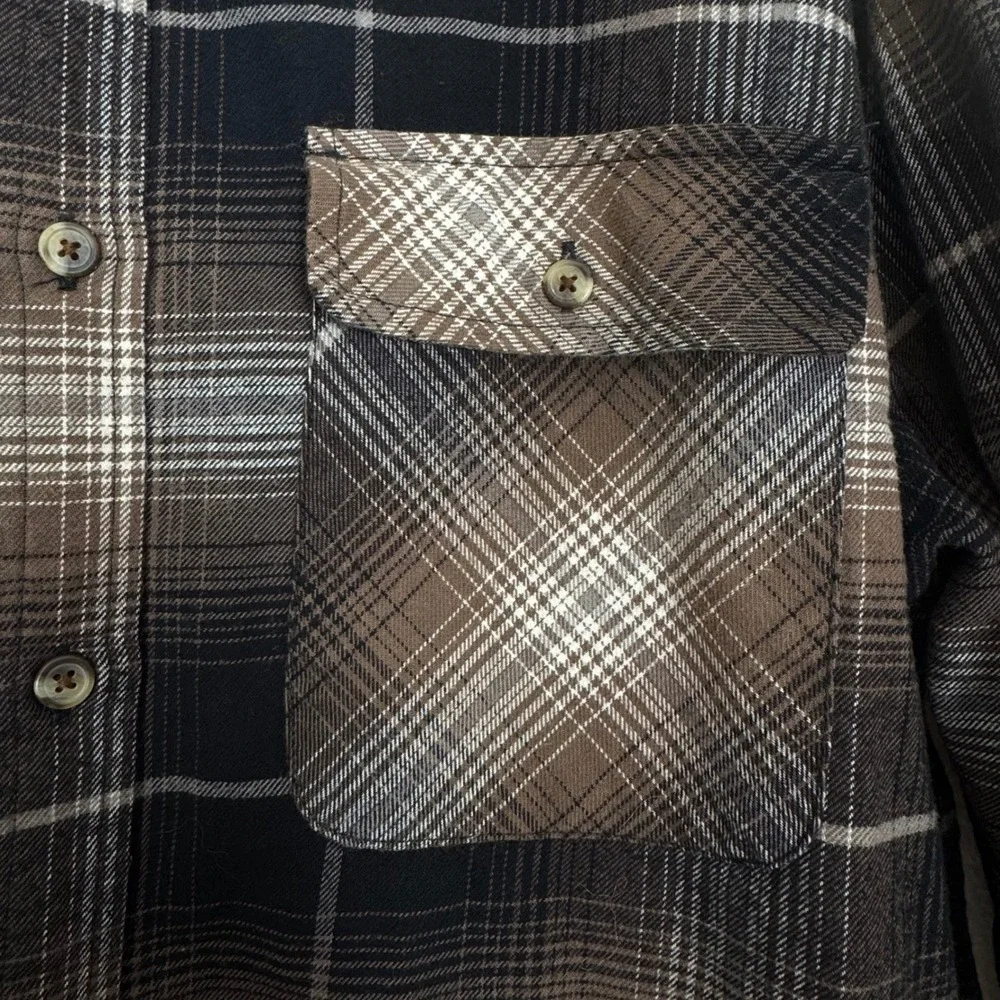 Banana Republic Men Standard Fit Flannel Plaid Long Sleeve Brown Shirt XL Grunge
